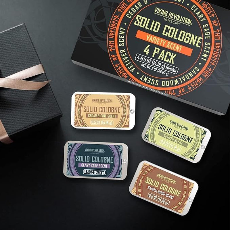 Viking Revolution - Cologne - Solid Cologne for Men with Cedar Wood, Clary Sage, Vetiver, Sandalwood - Gifts for Men - 4 Pack - 4 X 14 G
