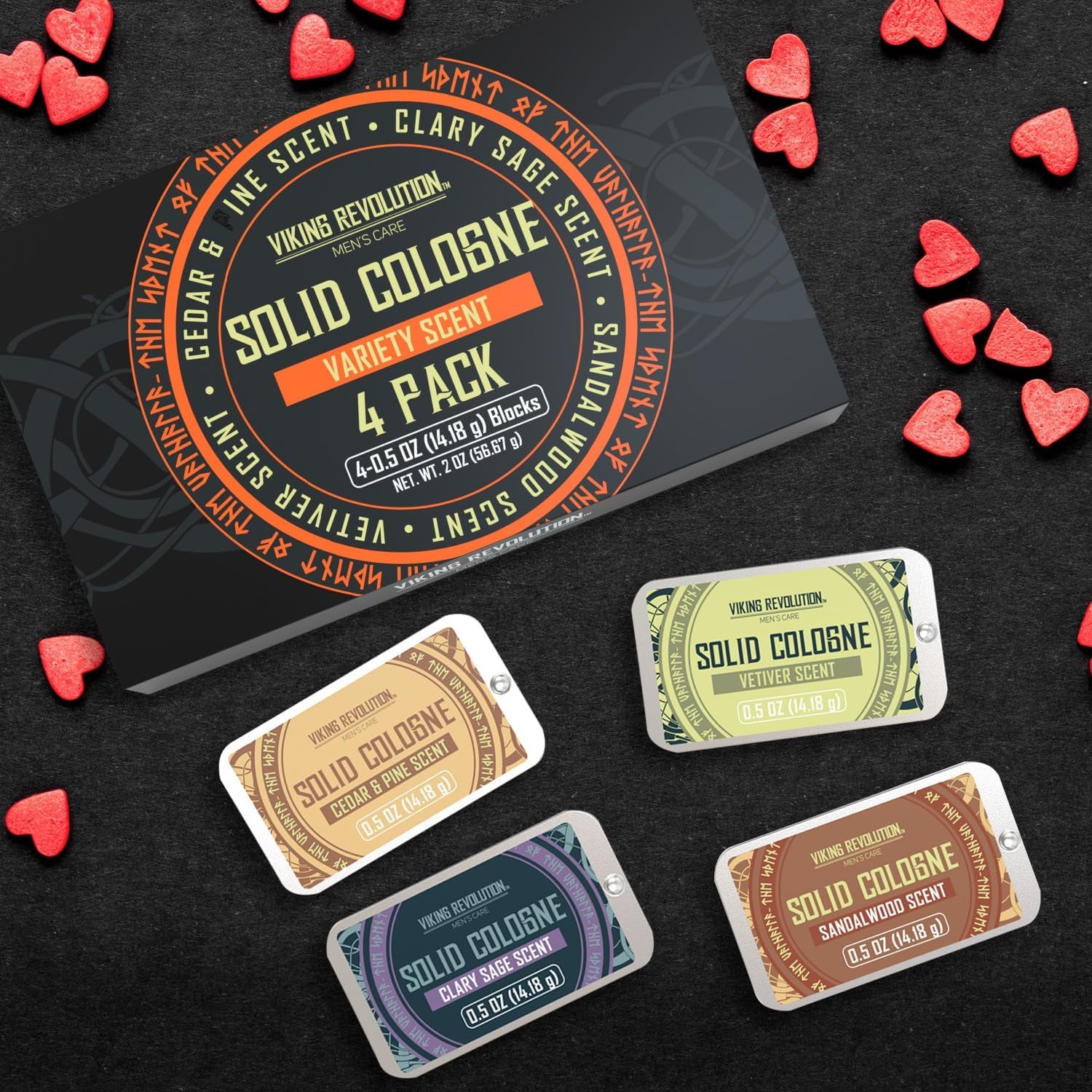 Viking Revolution - Cologne - Solid Cologne for Men with Cedar Wood, Clary Sage, Vetiver, Sandalwood - Gifts for Men - 4 Pack - 4 X 14 G