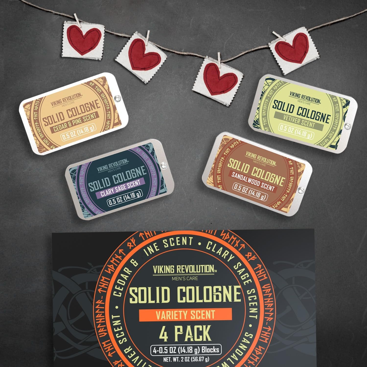 Viking Revolution - Cologne - Solid Cologne for Men with Cedar Wood, Clary Sage, Vetiver, Sandalwood - Gifts for Men - 4 Pack - 4 X 14 G