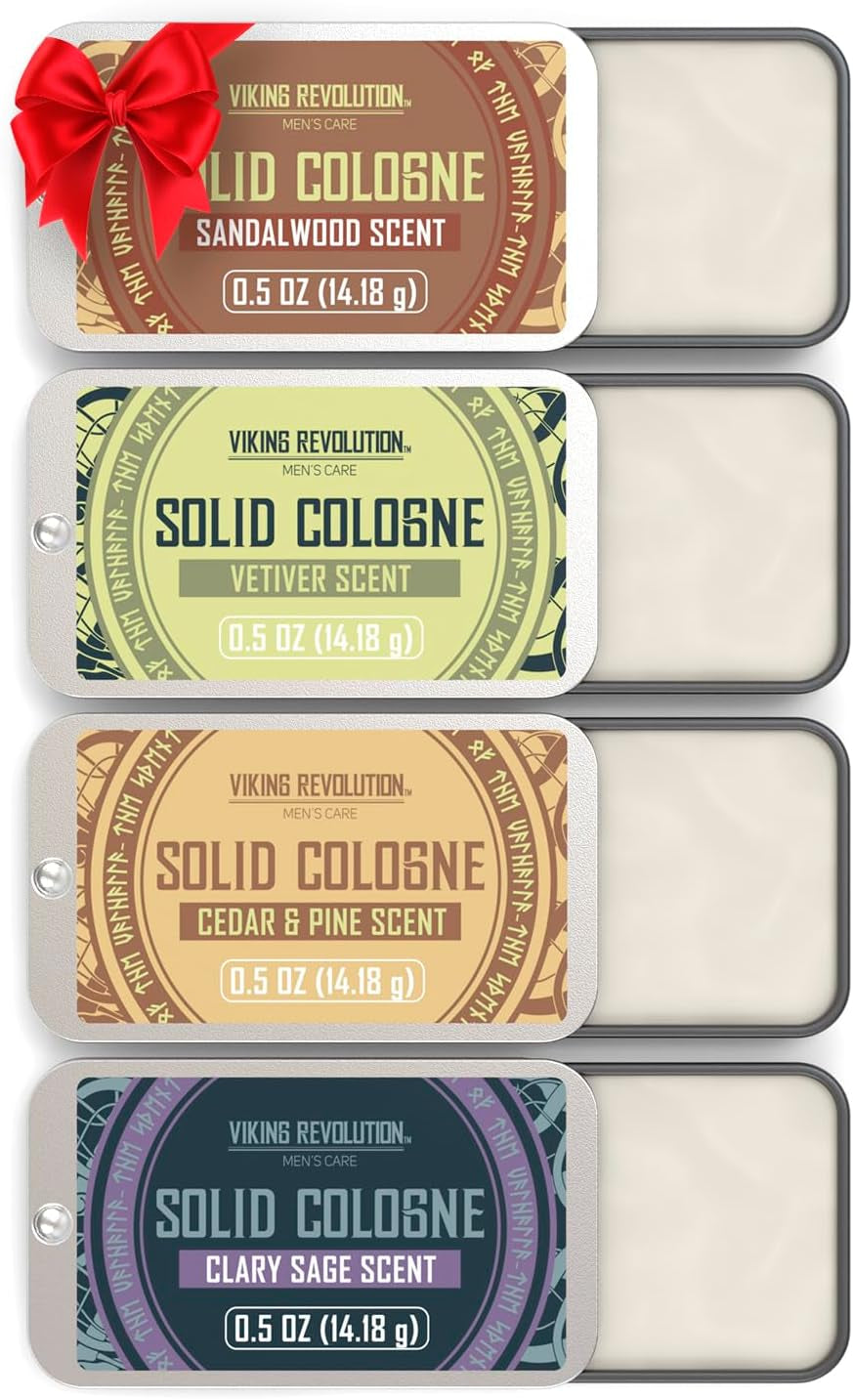 Viking Revolution - Cologne - Solid Cologne for Men with Cedar Wood, Clary Sage, Vetiver, Sandalwood - Gifts for Men - 4 Pack - 4 X 14 G