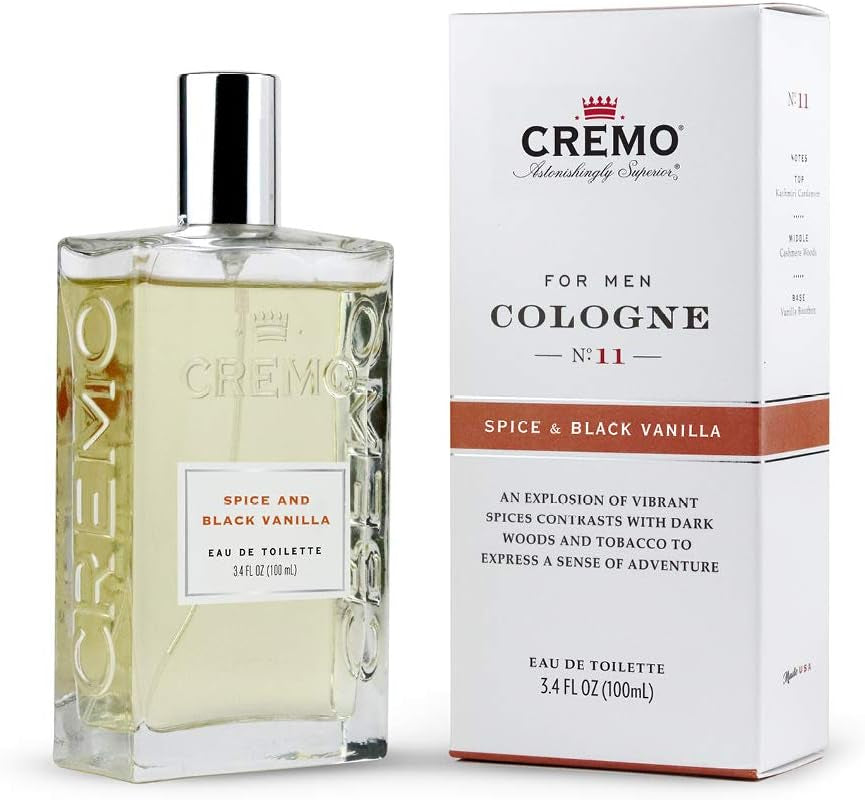 Cremo Spice and Black Vanilla Cologne Spray - Eau De Toilette for Men 100Ml - Spicy Perfume - an Explosion of Vibrant Spices, Tobacco and Black Vanilla