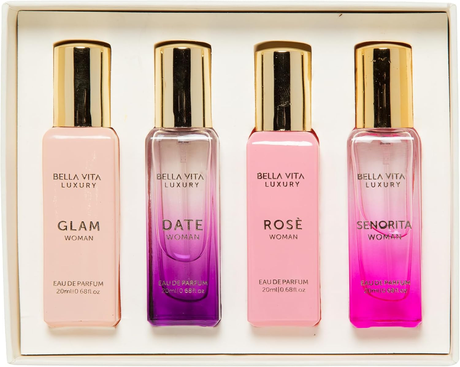 Bellavita Luxury Eau De Parfum Set for Women (4X20Ml)| DATE, Senorita, GLAM, Rose Scents | Vanilla Perfume Gift, Floral, Sweet, Musk Fragrance | Travel Friendly Cologne Perfumes for Women